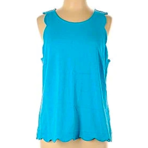 Crown & Ivy Vibrant Blue Scalloped Hem Tank Top Size Medium - Picture 1 of 8